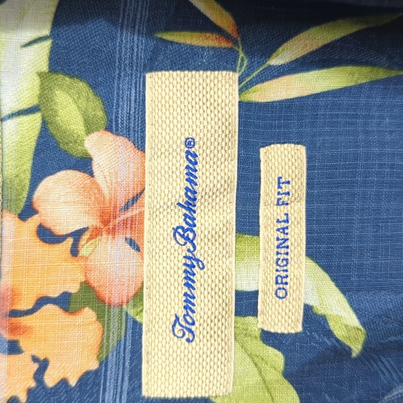 Tommy Bahama Shirt Men's L Blue Floral Hawaiian Print Loop Collar Silk Pocket - Picture 6 of 9